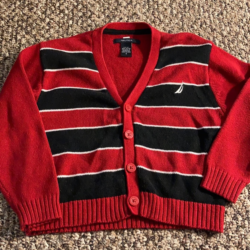 Red Nautical stripes button sweater 4